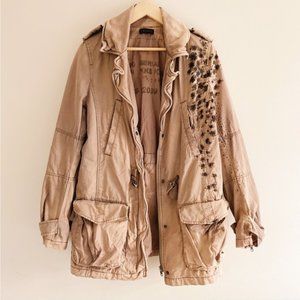 IKKS French Distressed Tan Utility Jacket